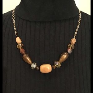 Gemstone and Glass Bead Necklace with Gold Filled Chain